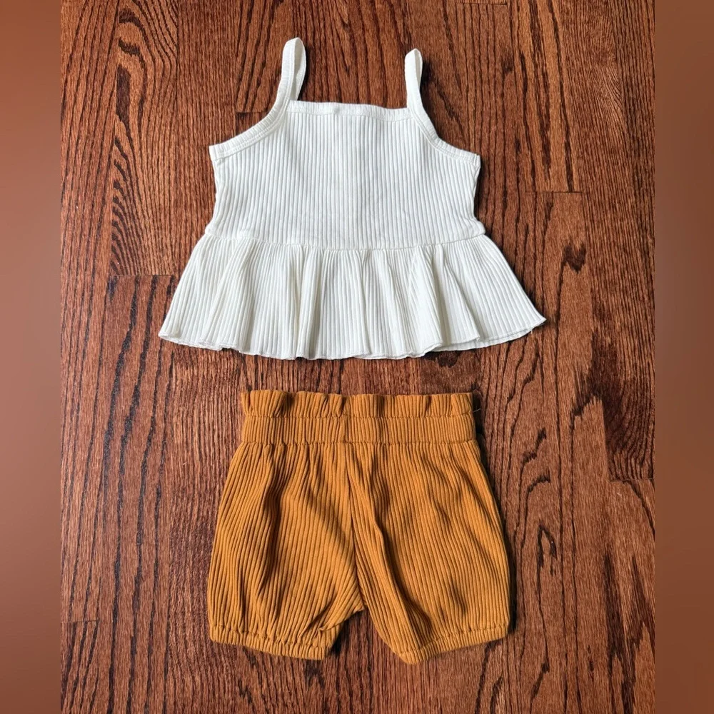 Cute Outfit! White tank top with Brown Shorts - Size 18-24 months